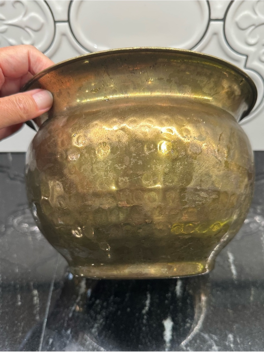 Brass Hammered Decorative Planter - Brass Finish